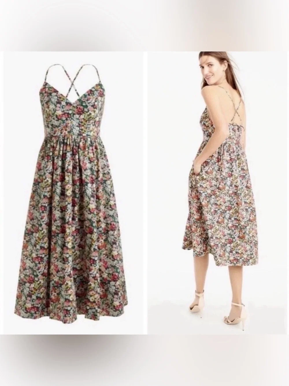 J. Crew x Liberty London Thorpe Ditsy Floral Midi Dress 12 Lace Up Tie Back - Picture 2 of 15